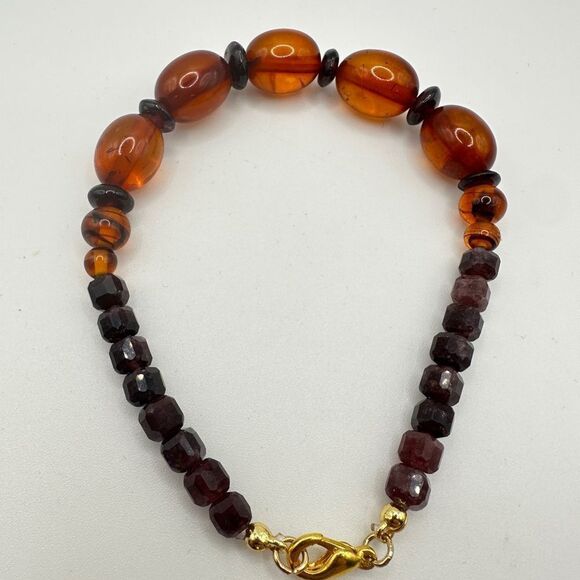 AMAZING Amber and garnet beaded stretchy bracelet! - Picture 11 of 11